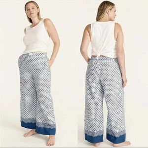 J. Crew Cotton Poplin Wide Leg Pajama Pant Women’s XL Scarf Border Print PJs